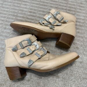 ASOS Stylish Cream Ankle Cowboy Boots with Silver Accents